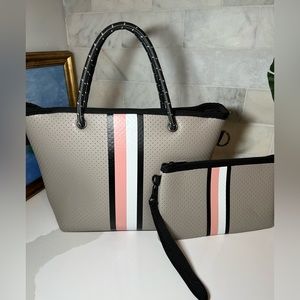 Haute Shore Neoprene Satchel Tote Bag with Matching Clutch.